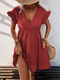 Solid Color Dress With Shoulder Sleeves
