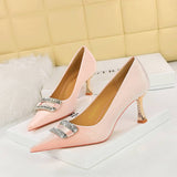 SHALLOW POINTED TOE DIAMOND BUCKLE HIGH HEELS_CWSHH0090