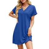 Solid Color V-Neck Short-Sleeved Casual Dress