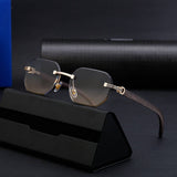 CUT EDGE RIMLESS FAUX WOOD GRAIN TEMPLE SUNGLASSES_CWASG0617