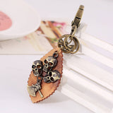 Vintage Punk Bronze Skull Leather Keychain_Cwmm5029