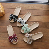 LINEN BOW SLIPPERS WITH SOFT ANTI SLIP SOLE_CWSHF0172