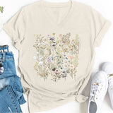 FLORAL V NECK GRAPHIC TEE FOR WOMEN LOOSE FIT_CWTTS1483