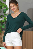 Solid V-Neck Long Sleeve T Shirt_Cwttl1444