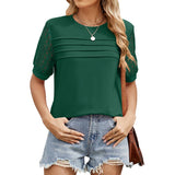 Solid Color Crew Neck Patchwork Lace Casual Top