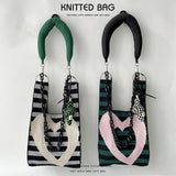 STRIPED LOVE KNITTED SHOULDER TOTE BAG_CWAB1514