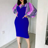 PRINTED BAT SLEEVE TEMPERAMENT HIGH WAIST DRESS_CWDMD3709