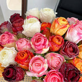 Vintage Burnt Edge Rose Faux Flower Bouquet_Cwmm6584