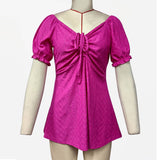 Solid Color Drawstring V-Neck Casual T-Shirt