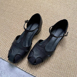 Vintage Leather Open Toe Chunky Heel Sandals