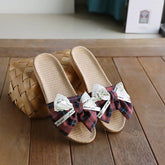 FASHION LINEN BOW SLIPPERS WITH THICK SOLE_CWSHF0183