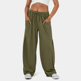 Stylish Elastic-Waist Pleated High-Waisted Pants