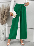 Solid Color Elastic-Waistband Wide-Leg Pants