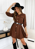 Solid Color Lapel Long Sleeve Casual Shirt Dress
