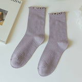 RUFFLE SOLID CREW SOCKS FOR WOMENS_CWMS0286