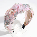 PEARL AND RHINESTONE EMBROIDERED KNOTTED HEADBAND_CWAHA2305