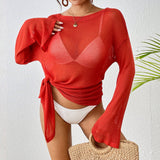 BOAT NECK LONG SLEEVE BEACH SWIMSUIT COVER UP_CWMW0640