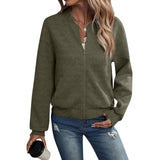 Stand-Up Collar Zip-Up Solid Color Jacket