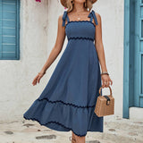 Square Neckline A-Line Suspender Long Dress