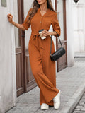 Solid-Color High-Waisted Long-Sleeved Jumpsuit