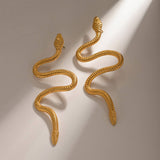 GOLD CURVED SNAKE DESIGN TITANIUM EARRINGS_CWASC1640