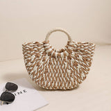 HALF ROUND SHOULDER BEACH TOTE STRAW BAG_CWAB1868