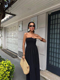 Solid Color Line Neckline Waist Long Style Dress