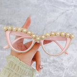 HANDMADE RHINESTONE PEARL RETRO CAT EYE SUNGLASSES_CWASG0268