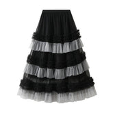 FASHION FLOWY TULLE TIERED DANCE MIDI SKIRT_CWBMS0387