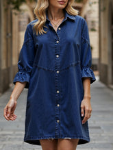 Single-row multi-button denim dress
