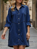 Single-row multi-button denim dress