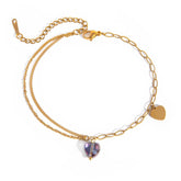 ELEGANT PURPLE HEART ANKLET DOUBLE CHAIN 18K GOLD_CWAJE4770