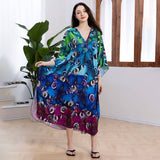PEACOCK PRINT BEACH COVER UP MAXI KAFTAN_CWMM6204