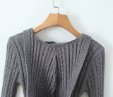 V-Neck Hooded Short Knit Sweater