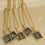 SQUARE SHELL 26 LETTER PENDANT NECKLACE_CWAJE0674