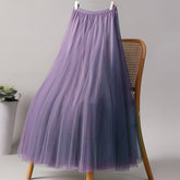 SOLID COLOR ELASTIC WAIST MESH TULLE A LINE SKIRT_CWBLS0372