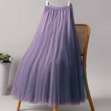 SOLID COLOR ELASTIC WAIST MESH TULLE A LINE SKIRT_CWBLS0372