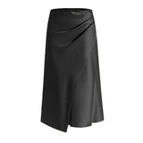 HIGH WAIST SATIN PLEATED SLIT MAXI SKIRT_CWBSS0420