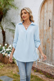 Solid-Color Loose Mid-Sleeved Chiffon Shirt