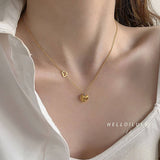 FRENCH SIMPLE DOUBLE HEART PENDANT NECKLACE_CWAJE1429
