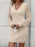 Solid Color Cut-Out V-Neck Sweater Dress