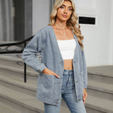 Washed Long Sleeve V-Neck Denim Coat Top