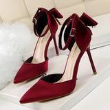 Women Shallow Pointed Toe Hollow Bow High Heels