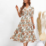 V-Neck Fashion Print Long Dress