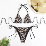 Zebra Print Bikini Set - Halter Tie Swimsuit_Cwmw0911