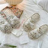 LACE BOW SMALL FLORAL THICK SOLED HOME SLIPPERS_CWMM2983
