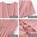 V-Neck Pleated Puffy Sleeve Short Sleeved Dress