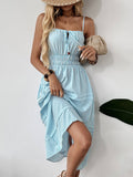 Square-Neck Lace-Up Sleeveless Striped Dress