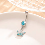 BLUE CZ CROWN BELLY RING STAINLESS STEEL PIERCING_CWMM9318