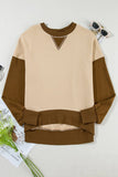 Two-Tone Round-Neck Loose Pullover Hoodie